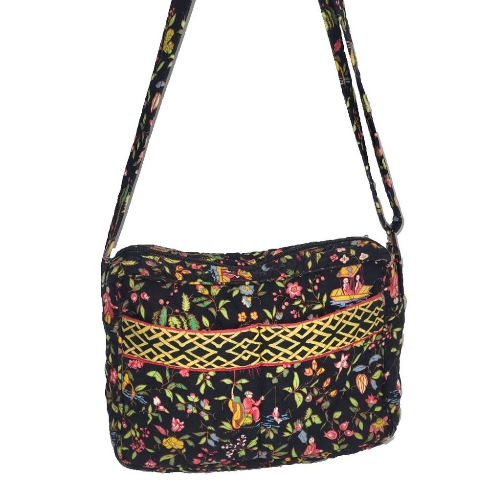 Vera Bradley Ming Vintage Quilted Crossbody Bag Black Asian Floral Retired